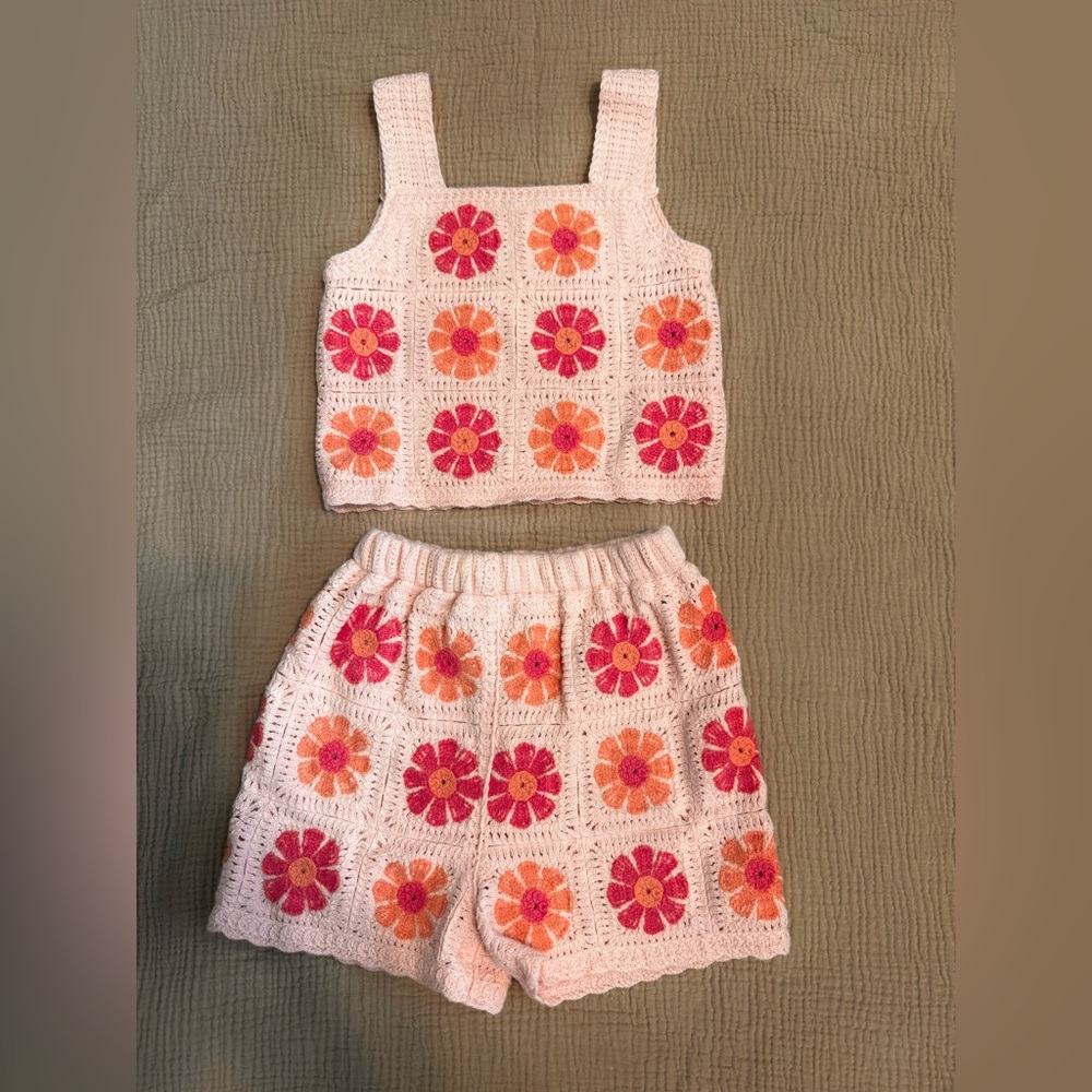 Haute Hippie Kids Pink Floral Crochet Set